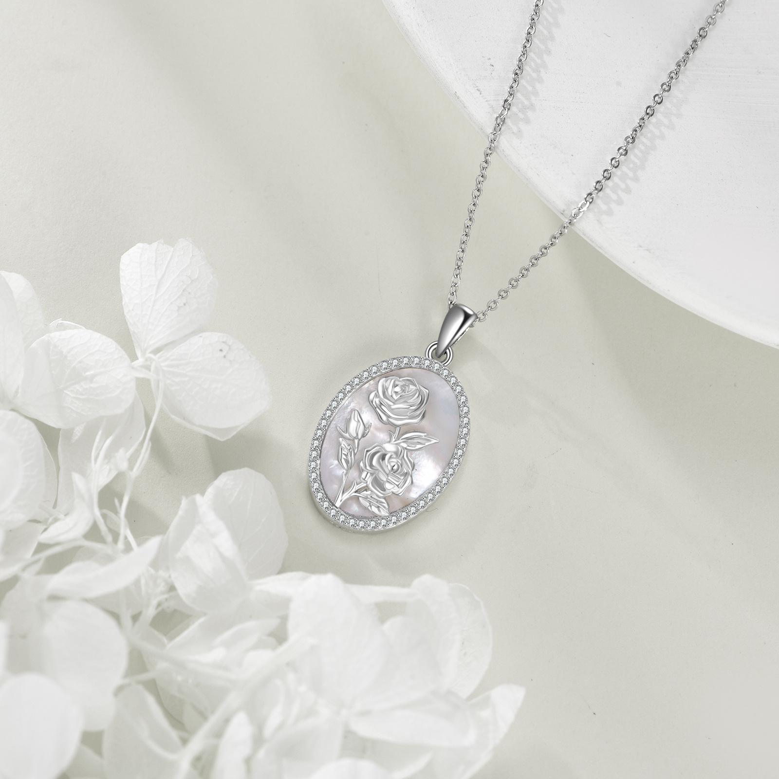 Women's 925 Sterling Silver Rose Flower Necklace, Elegant Gift